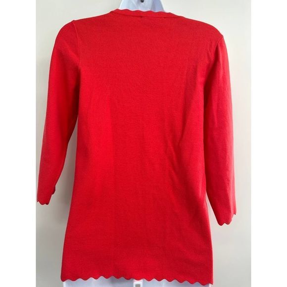 NWOT‎ Premise Orange Scalloped V Neck 3/4 Sleeve Ribbed Top Sweater Medium - Picture 9 of 9